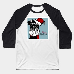 Merry Woofing Christmas Miniature Schnauzer Dog in Santa Hat Baseball T-Shirt